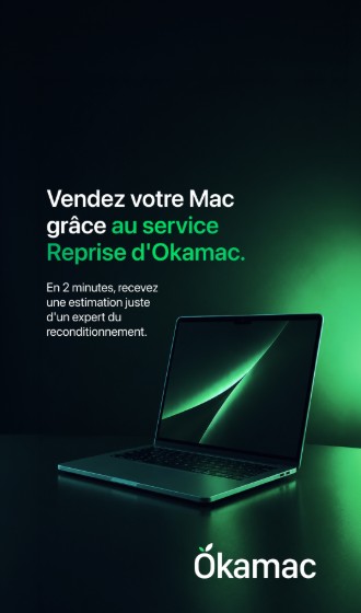 Vendez votre Mac grâce au service Reprise d'Okamac. En 2 minutes, recevez une estimation juste d'un expert du reconditionnement. 